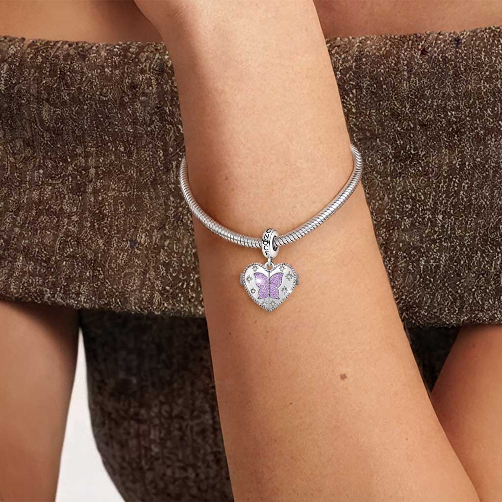 Gnoce Custom Heart-shaped Butterfly Photo and Birthstone Pendant Dangle Charm_5