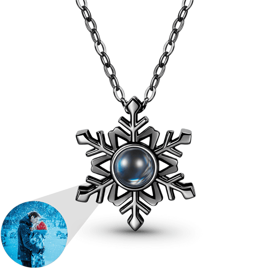 Gnoce  Projection Personalized Photo Black Snowflake Necklace_1