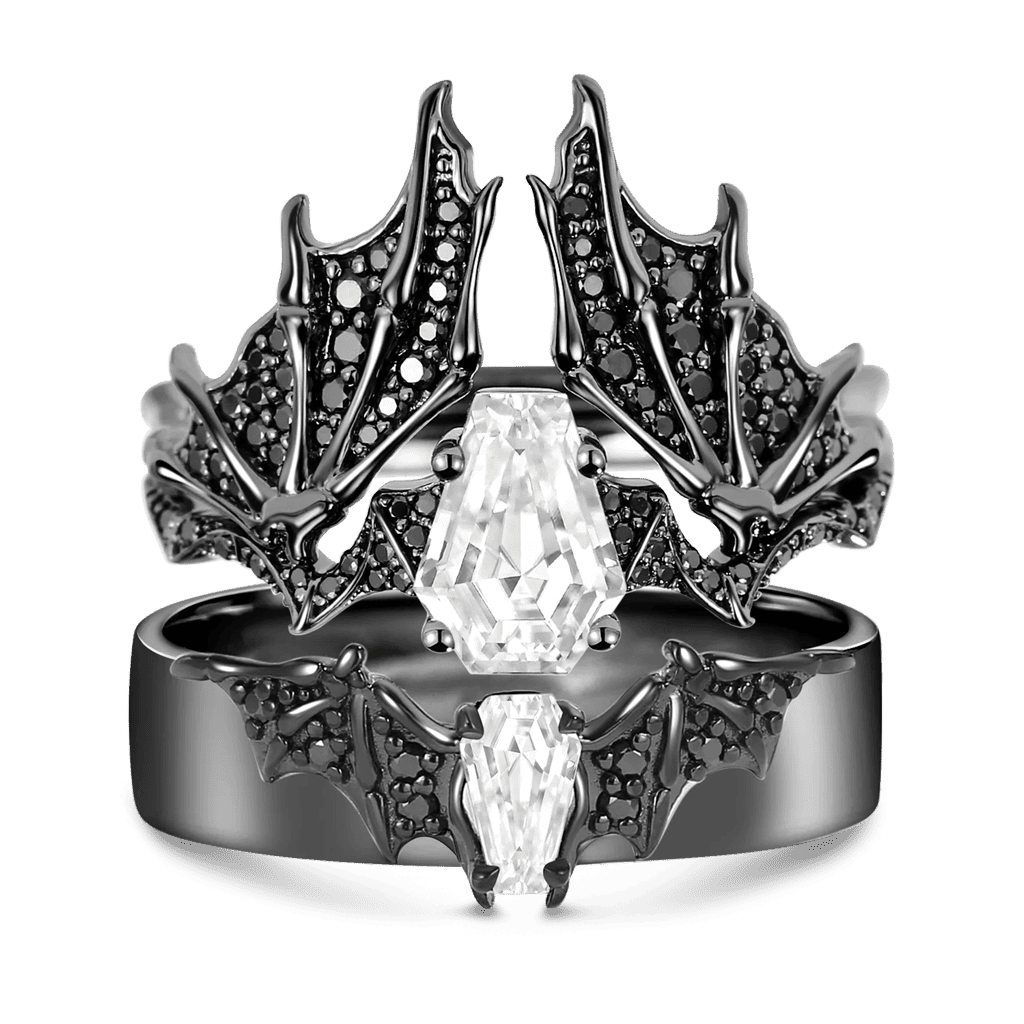 Gnoce Bat Wing Coffin Moissanite Ring Set_1