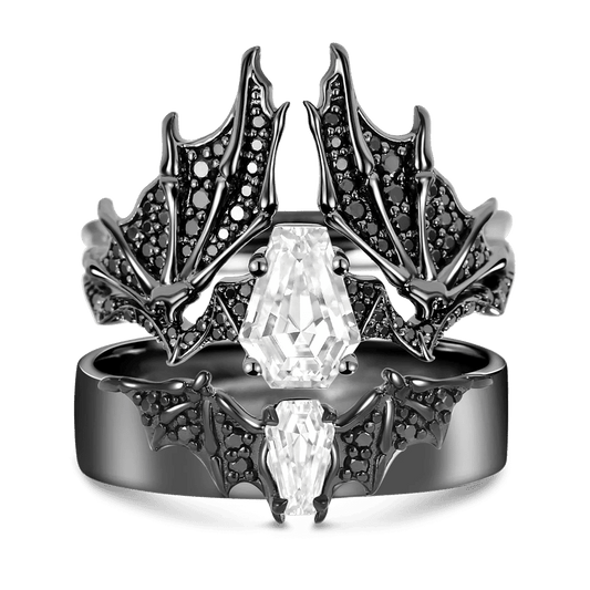Gnoce Bat Wing Coffin Moissanite Ring Set_1
