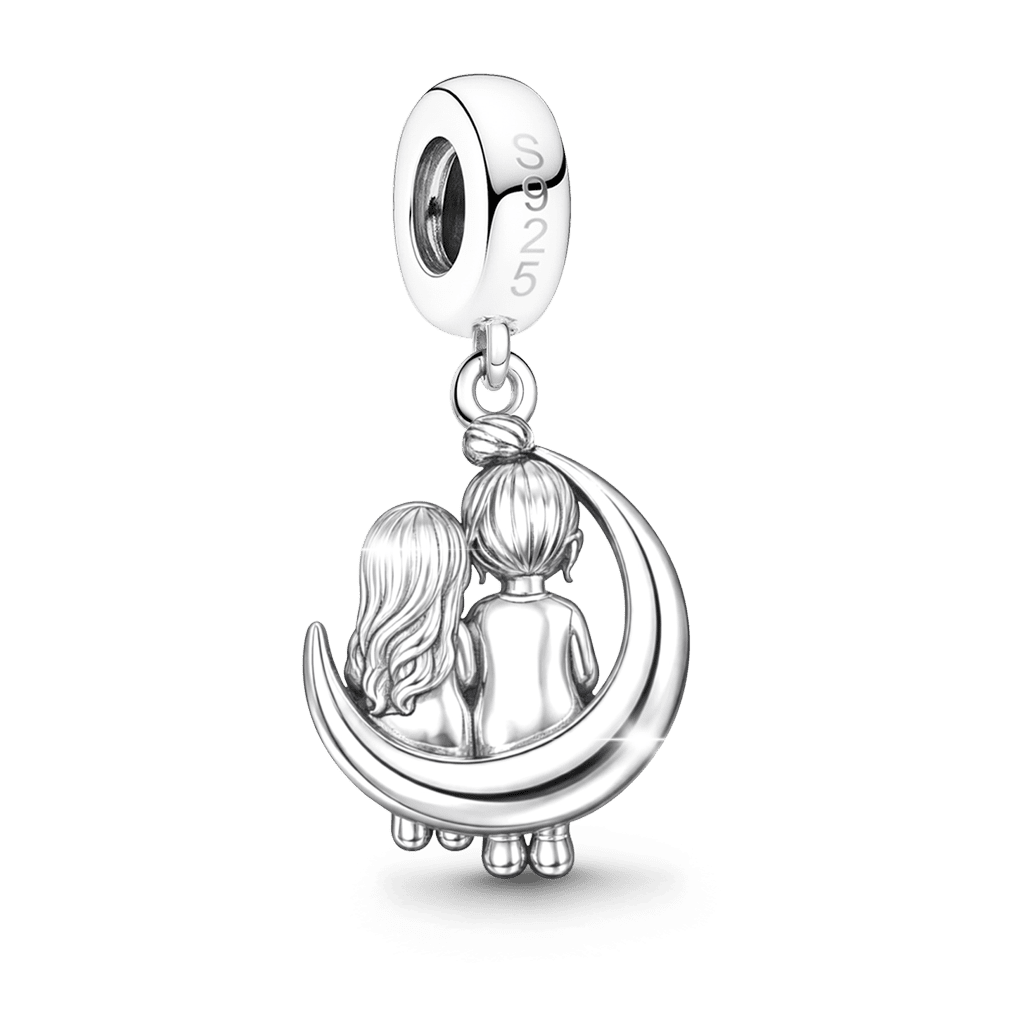 Gnoce Mother's Day Moon Mother-Daughter Pendant Dangle Charm Platinum-plated Silver Blend_6