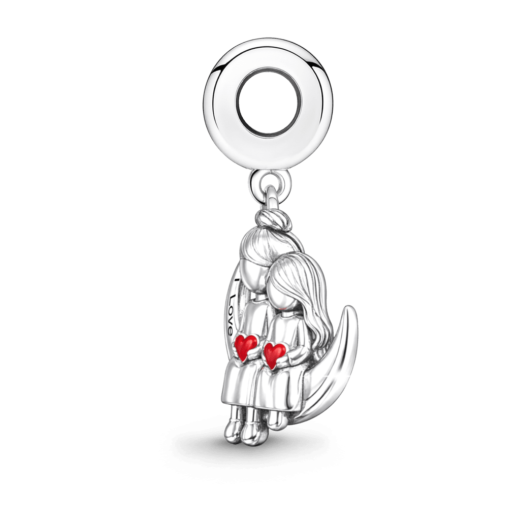 Gnoce Mother's Day Moon Mother-Daughter Pendant Dangle Charm Platinum-plated Silver Blend_5