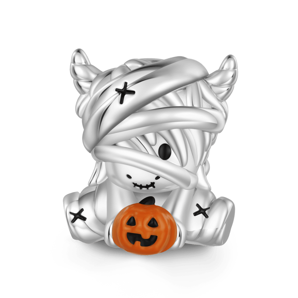 Gnoce Mummy Highland Cow Embrace Pumpkin Charm Platinum-plated Silver Blend_1