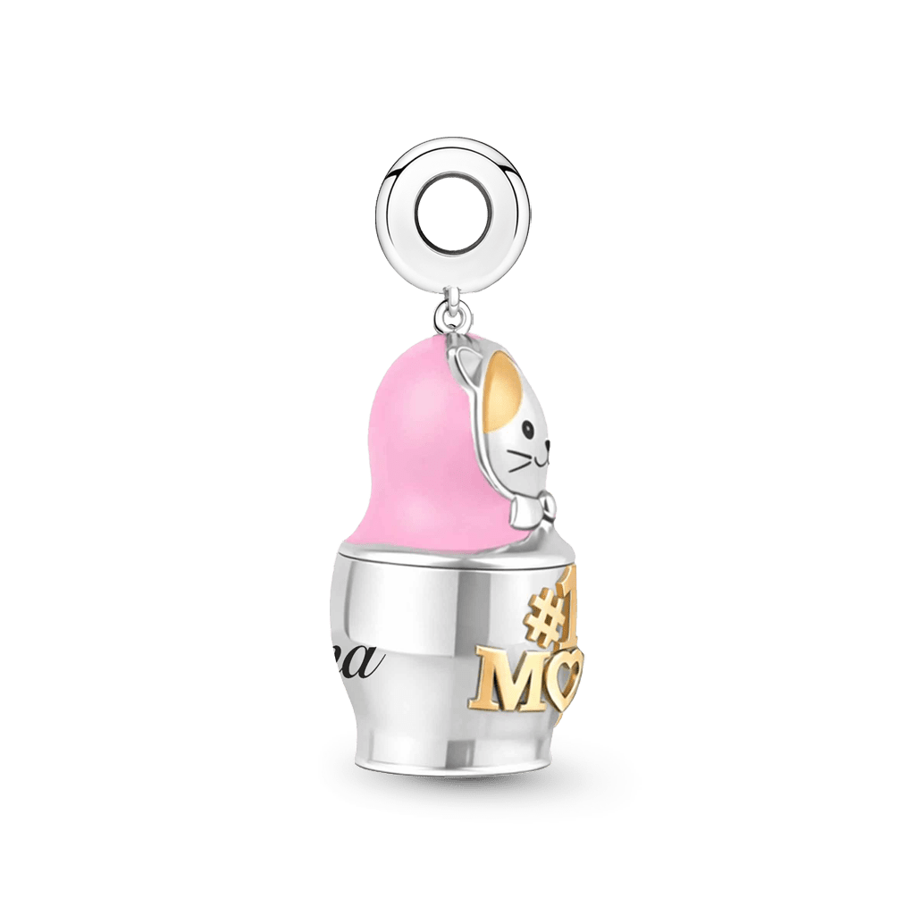 Gnoce Mother & Child Matryoshka Engravable Pendant Dangle Charm Platinum-plated Silver Blend_7