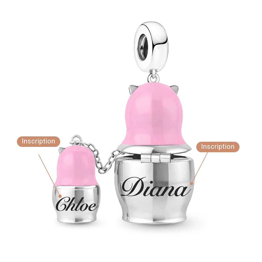 Gnoce Mother & Child Matryoshka Engravable Pendant Dangle Charm Platinum-plated Silver Blend_5