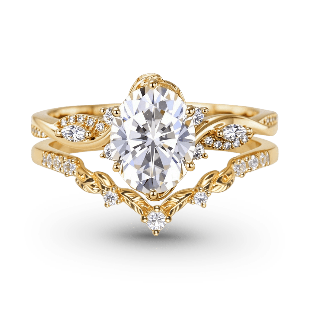 Gnoce Nature-Inspired Leaf & Vine Oval-cut Engagement Ring Set_1