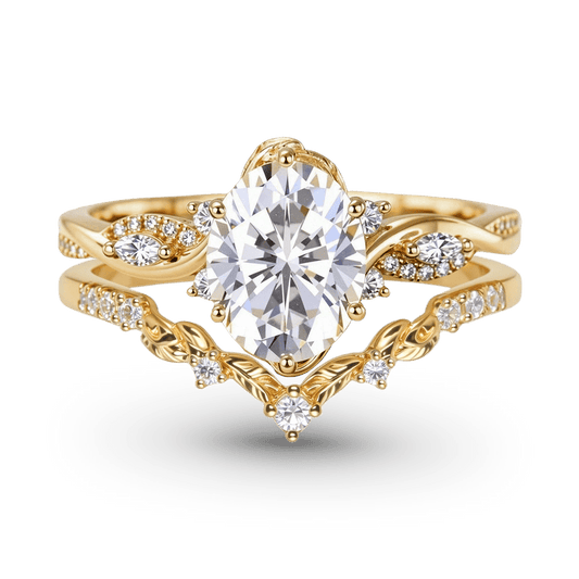 Gnoce Nature-Inspired Leaf & Vine Oval-cut Engagement Ring Set_1