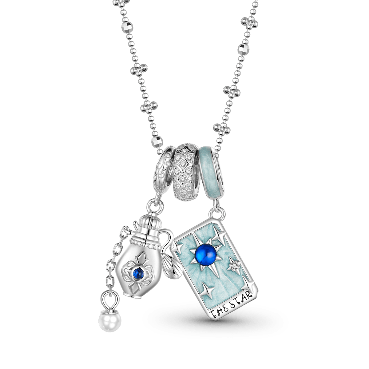 Gnoce The Star Tarot and Vintage Perfume Bottle Pendant Necklace Set_1