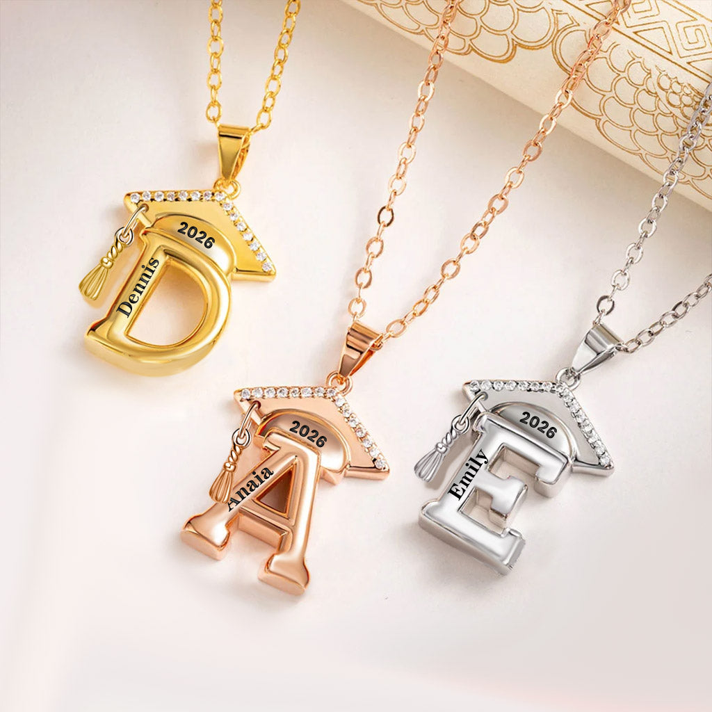 Gnoce Personalized Grad Cap Initial Necklace_3