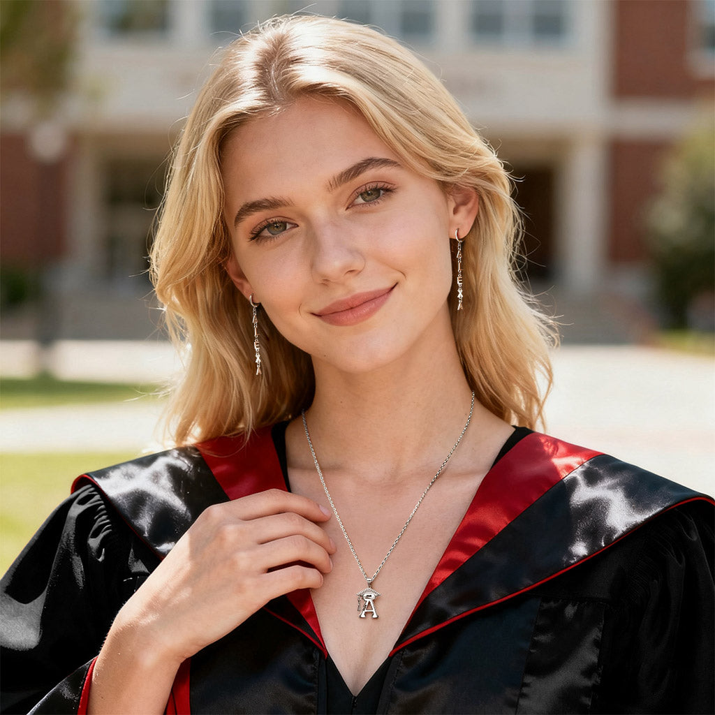 Gnoce Personalized Grad Cap Initial Necklace_5