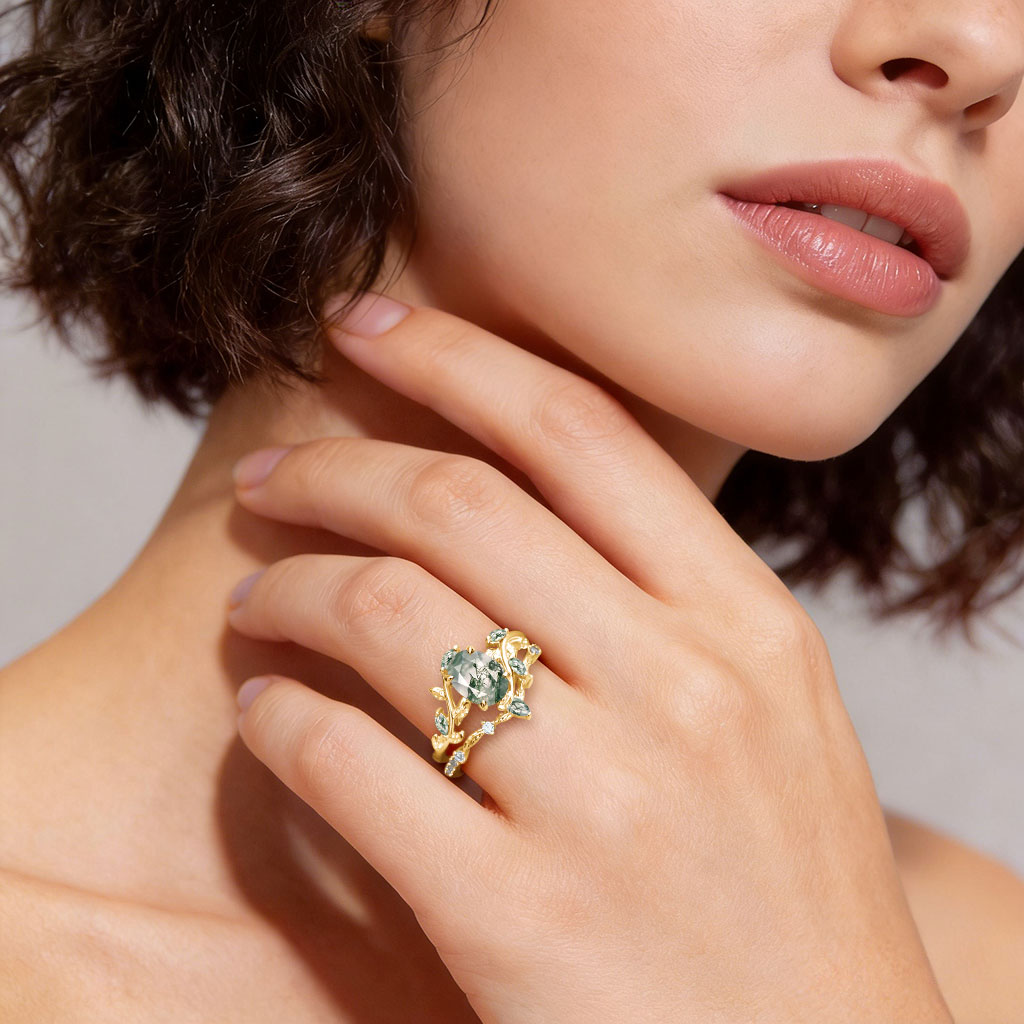 Gnoce Moss Agate Oval-cut Promise Ring Set_2