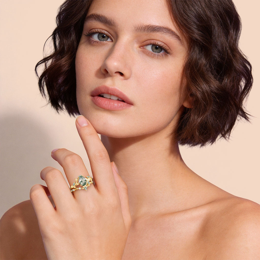 Gnoce Moss Agate Oval-cut Promise Ring Set_3