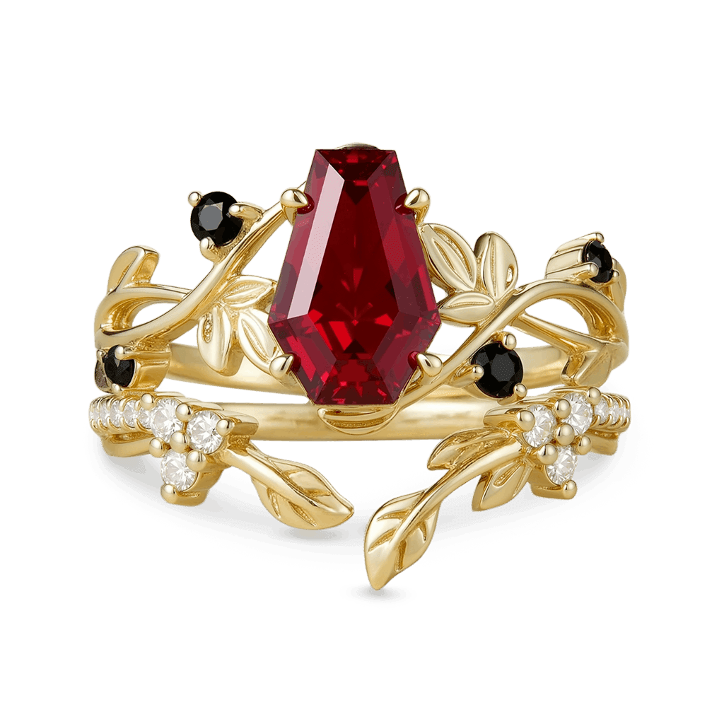 Gnoce Nature-Inspired Leaf & Vines Coffin-Cut Engagement Ring Set_1