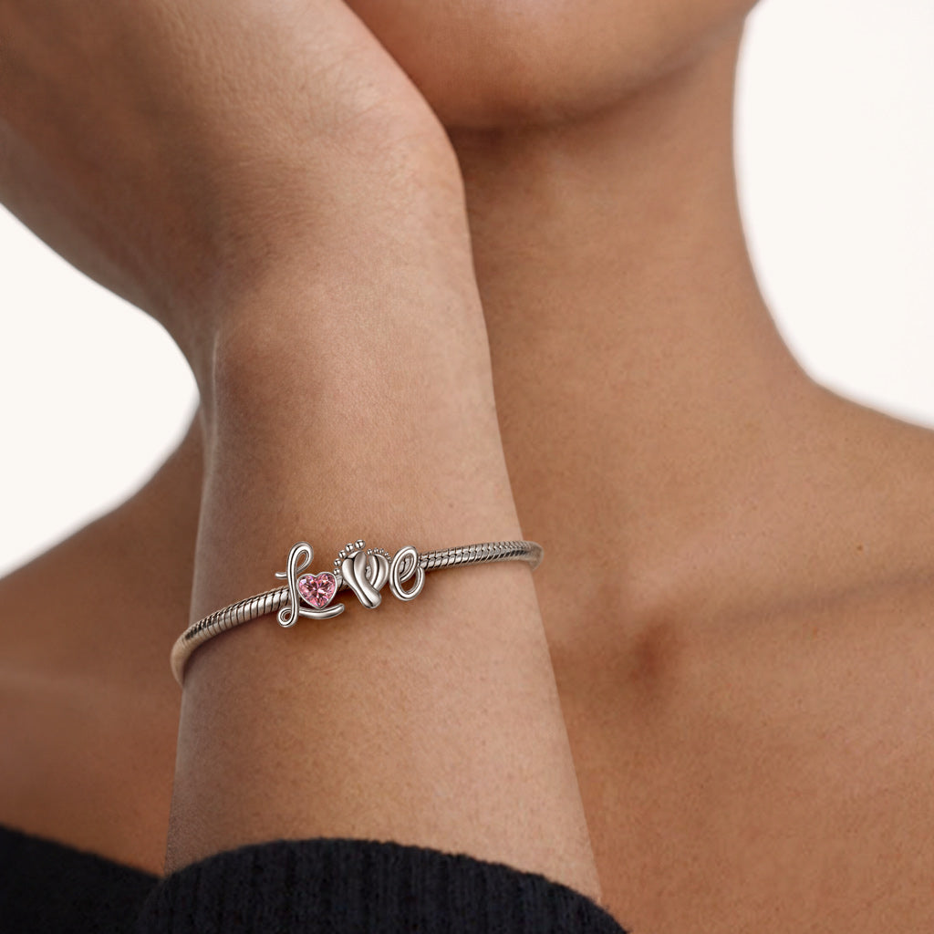 Gnoce Mother's Day Love Footprint Engravable Birthstone Charm_2