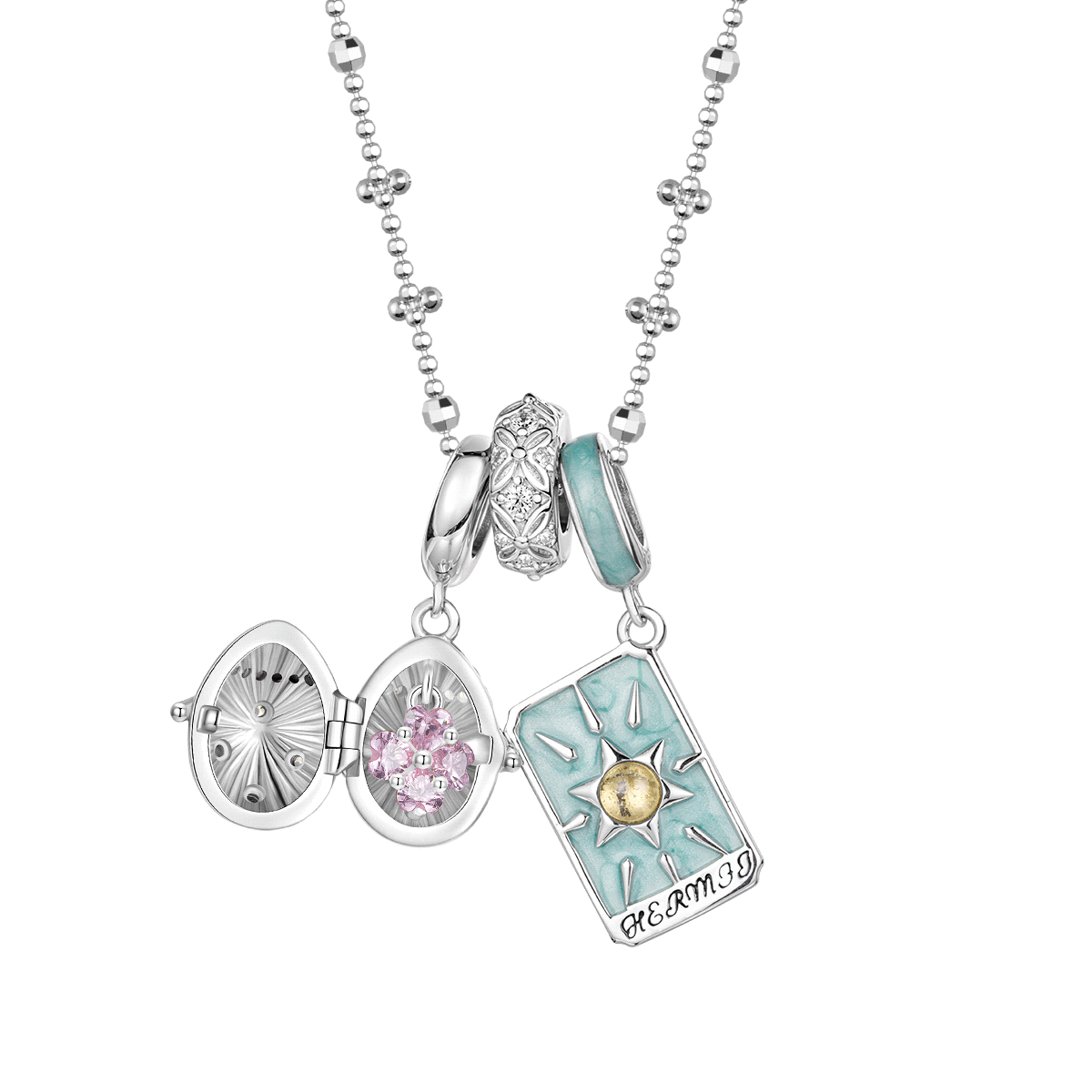 Gnoce Openable Lucky Egg and Hermit Tarot Pendant Necklace Set_1