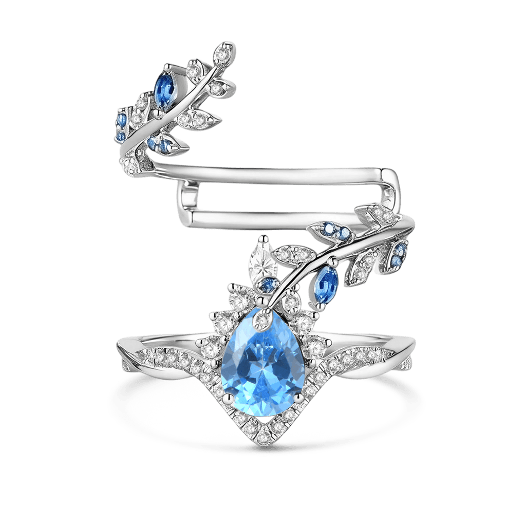 Gnoce Nature-Inspired Vine Pear-Cut Engagement Ring Set_4