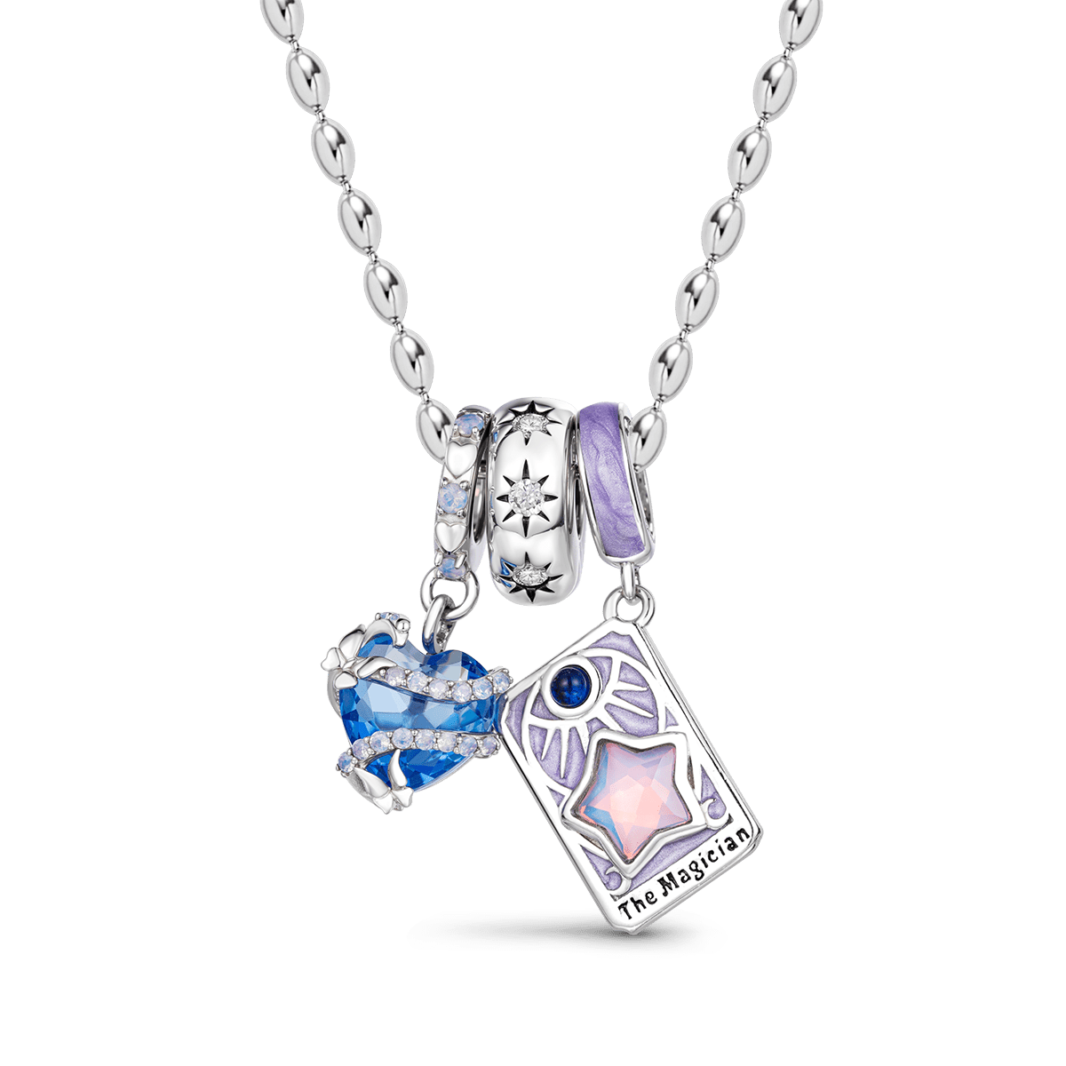 Gnoce Blue Magic Heart and the Magician Tarot Pendant Necklace Set_1