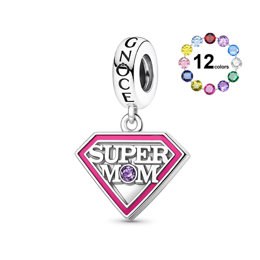 Gnoce Super Mom Engravable Birthstone Pendant Dangle Charm_1