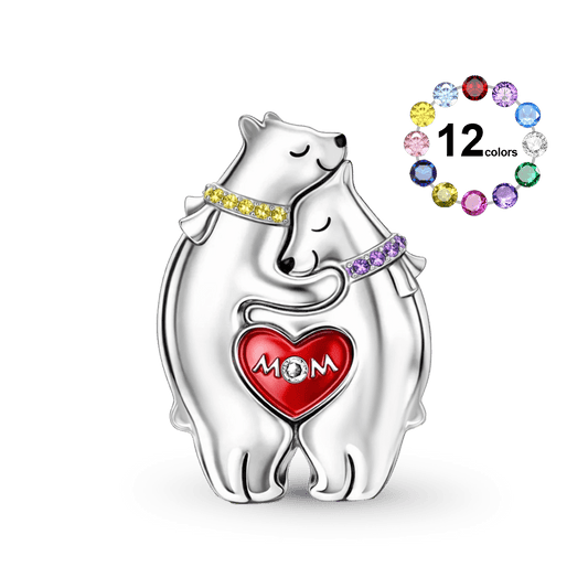 Gnoce Mother's Day Polar Bear Mom Hugging Baby Charm_1