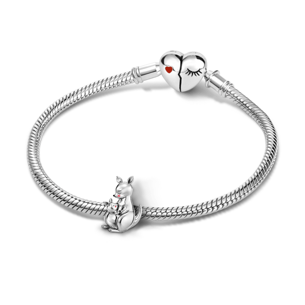 Gnoce Mother's Day Kangaroo Embraces Baby Charm Platinum-plated Silver Blend_3