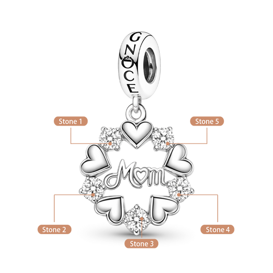 Gnoce Mother's Day Heart & Flower Customized Birthstone Pendant Dangle Charm_2