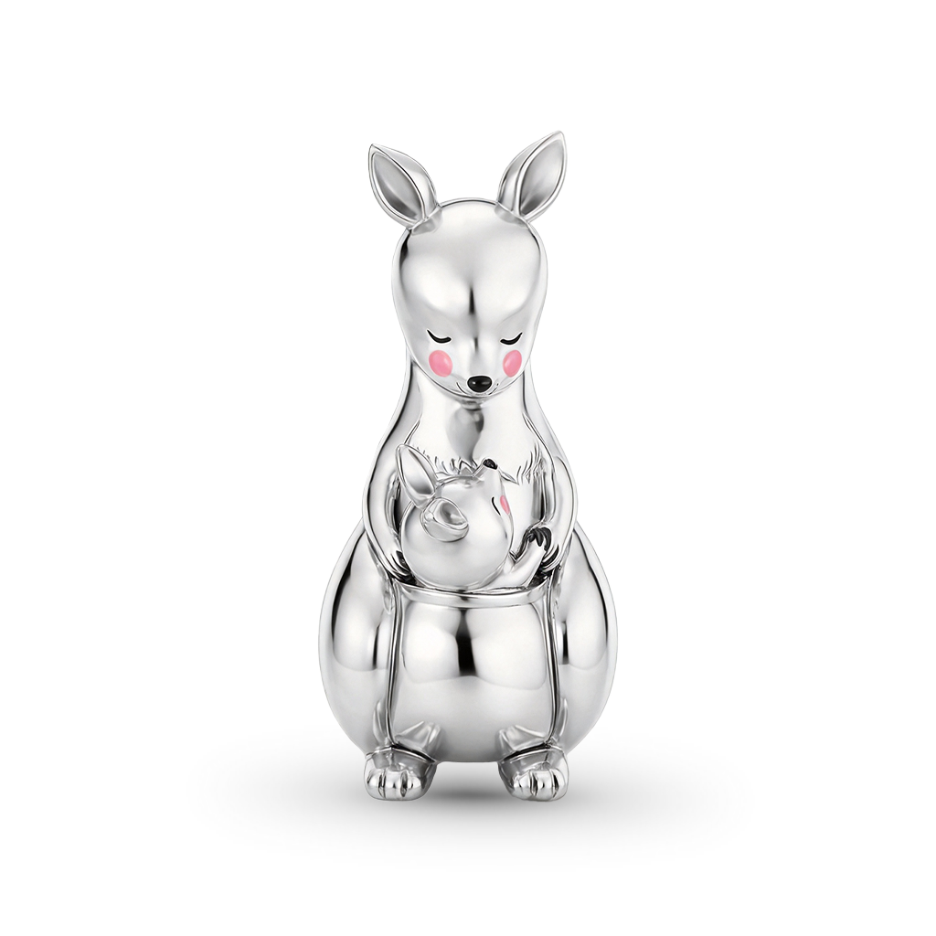 Gnoce Mother's Day Kangaroo Embraces Baby Charm Platinum-plated Silver Blend_1