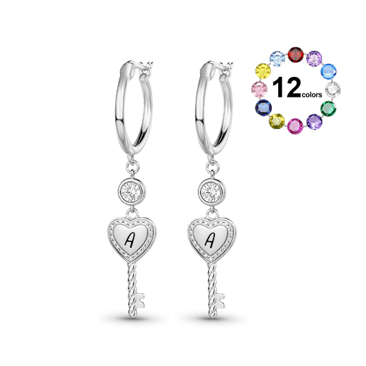 Gnoce Personalized Heart Key Hoop Earrings_1