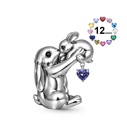 Gnoce Rabbit Mother & Baby Birthstone Charm_1