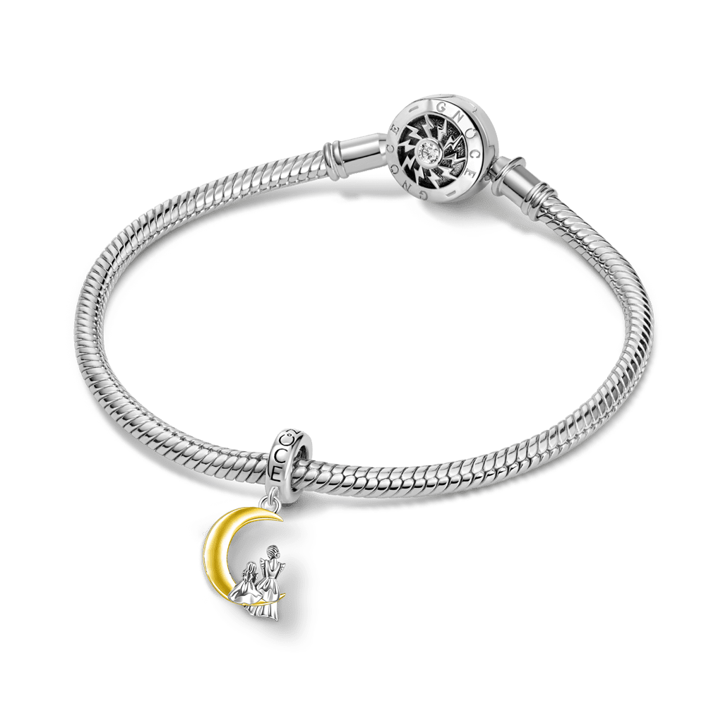 Gnoce Mother & Daughter Moon Pendant Dangle Charm Platinum-plated Silver Blend_3