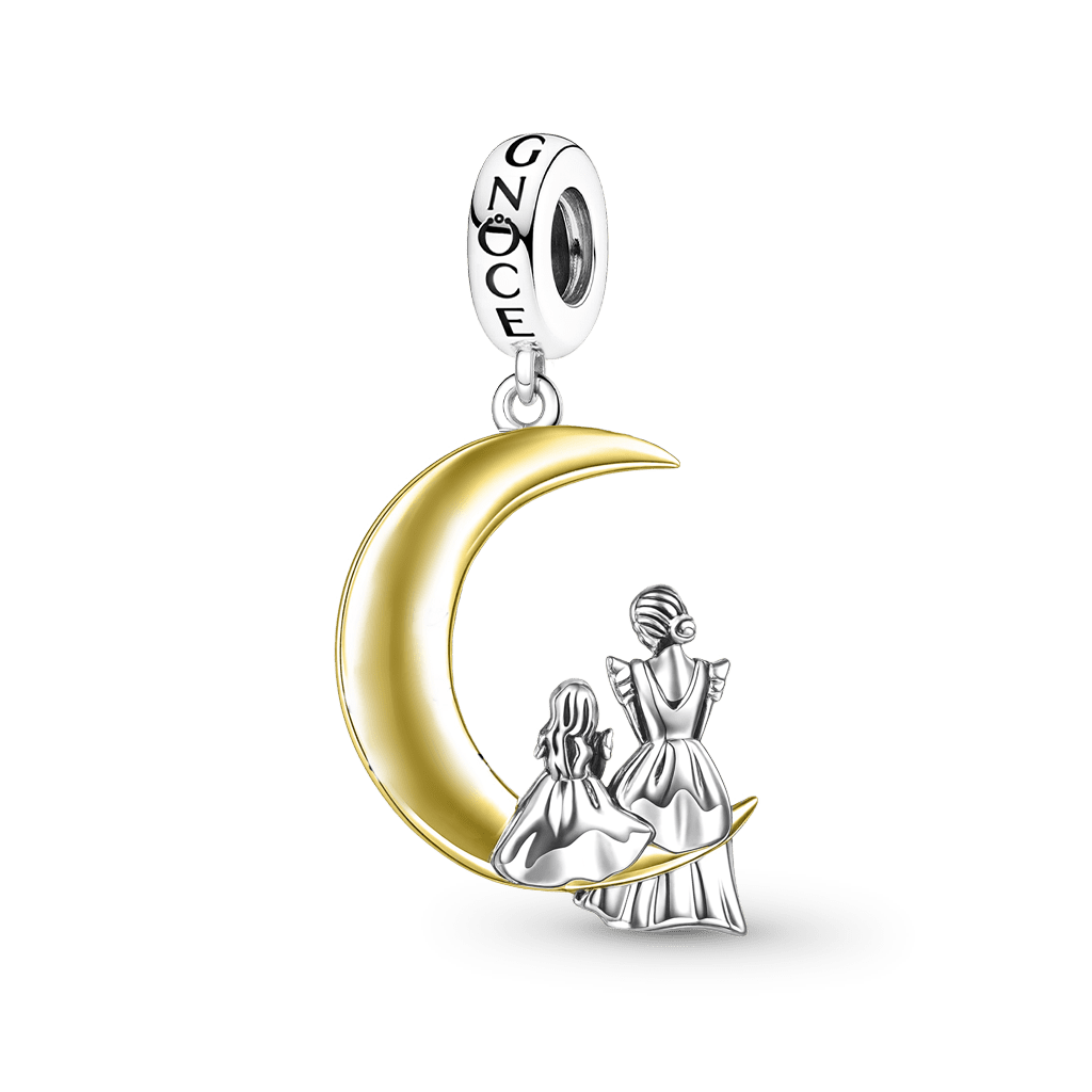 Gnoce Mother & Daughter Moon Pendant Dangle Charm Platinum-plated Silver Blend_1