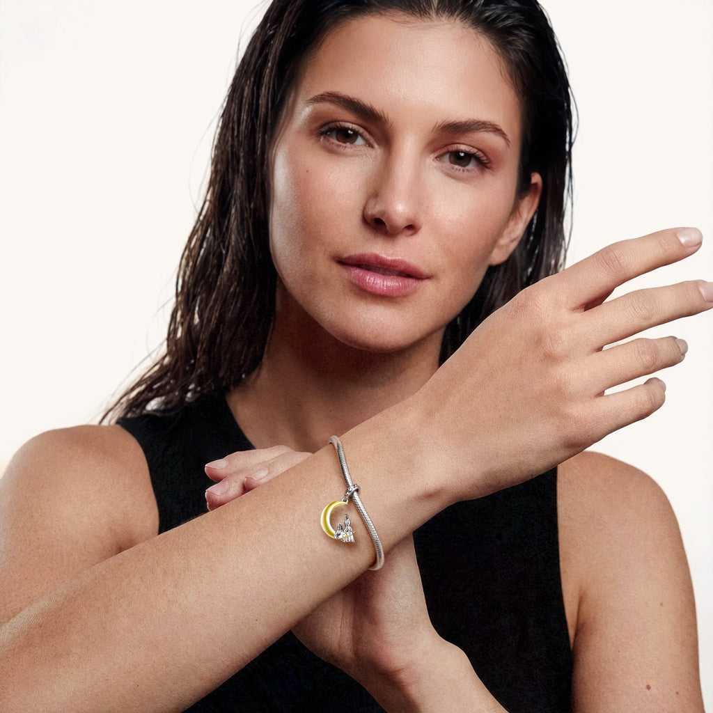 Gnoce Mother & Daughter Moon Pendant Dangle Charm_4