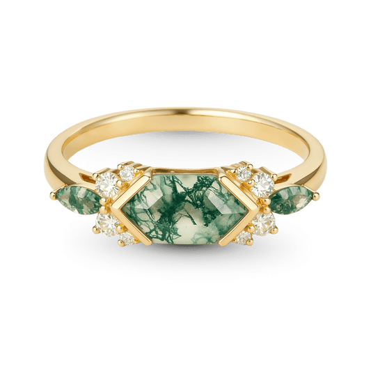 Gnoce Long Hexagon Moss Agate Engagement Ring_1
