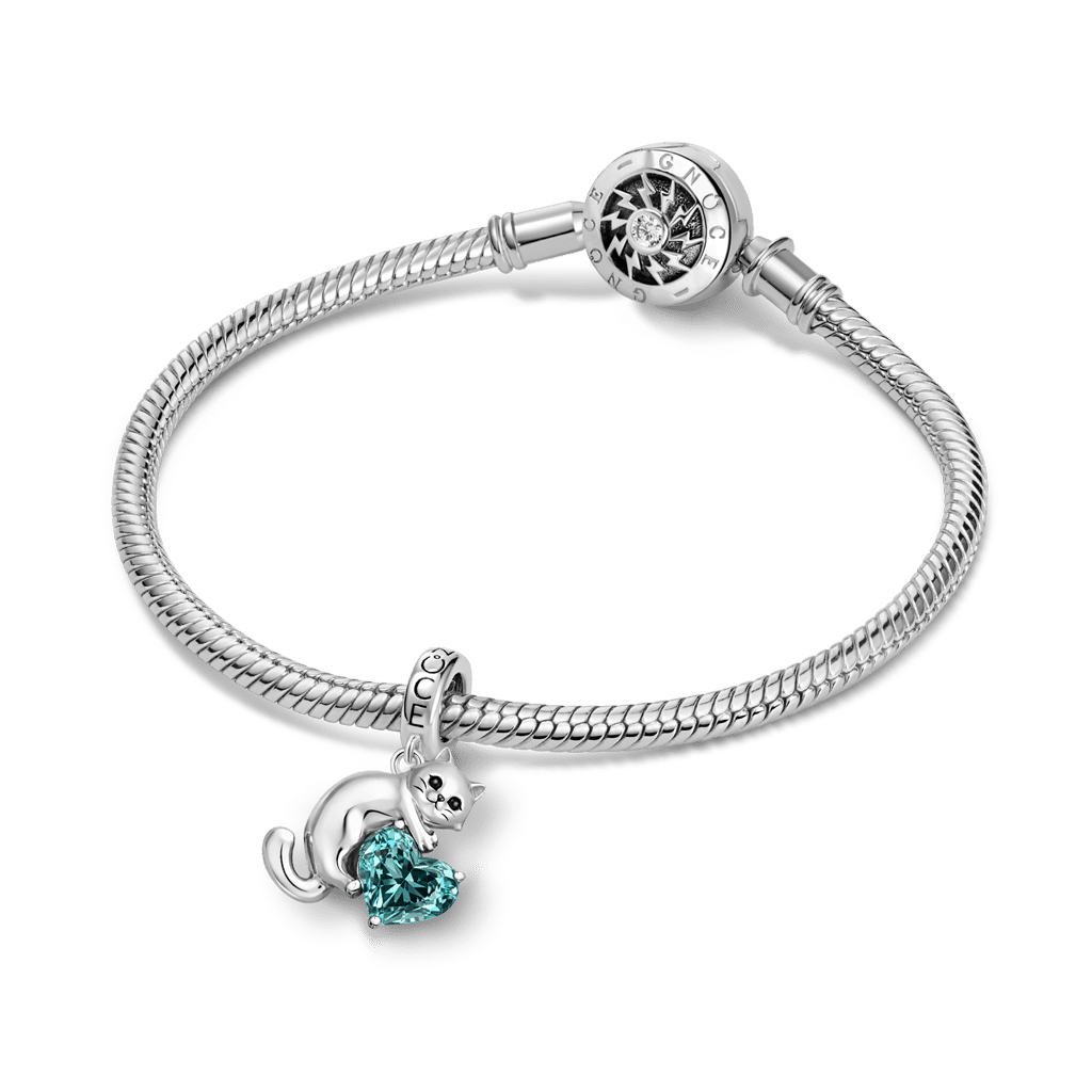 Gnoce Cat Embraces Love Birthstone Pendant Dangle Charm_3