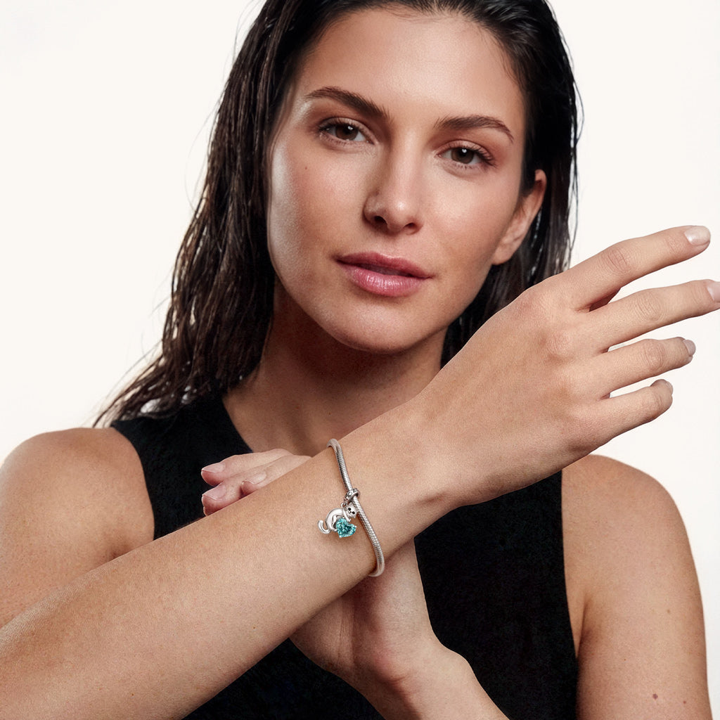 Gnoce Cat Embraces Love Birthstone Pendant Dangle Charm_4