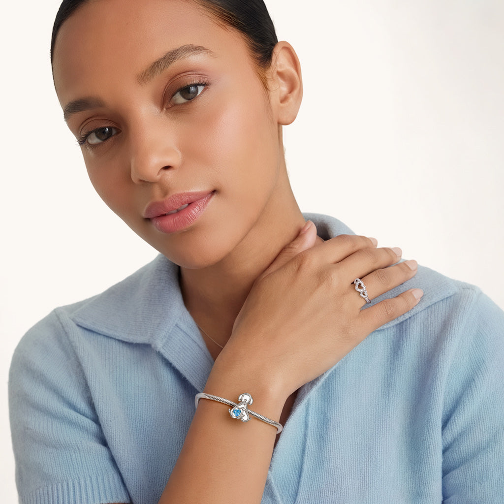 Gnoce Mother's Day Puppy Mother & Baby Customized Birthstone Charm_4