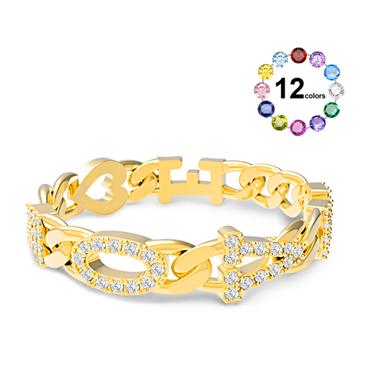 Gnoce Diamond Letter Curb Chain Ring with Custom Birthstone Friendship Jewelry_1