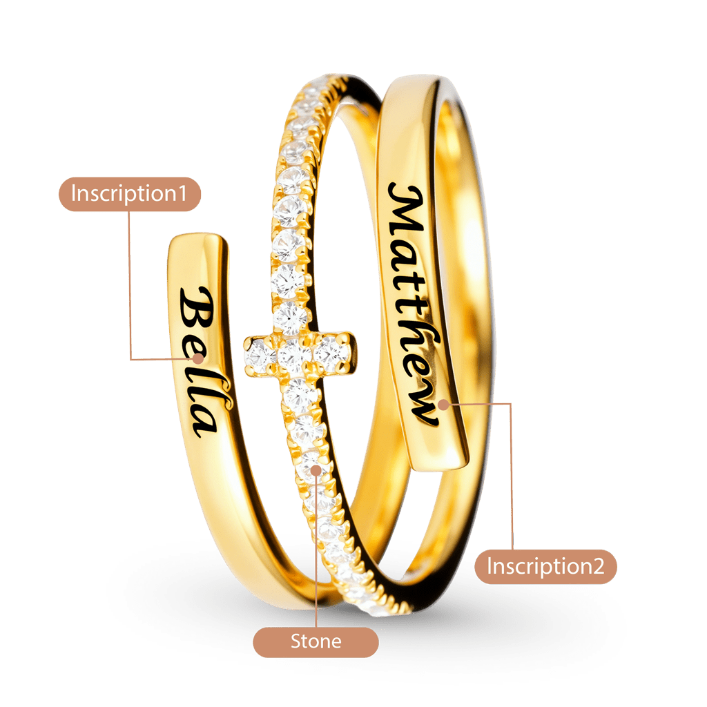 Gnoce Engraving Names Cross Ring Personalized Birthstone Gold Jewelry_3