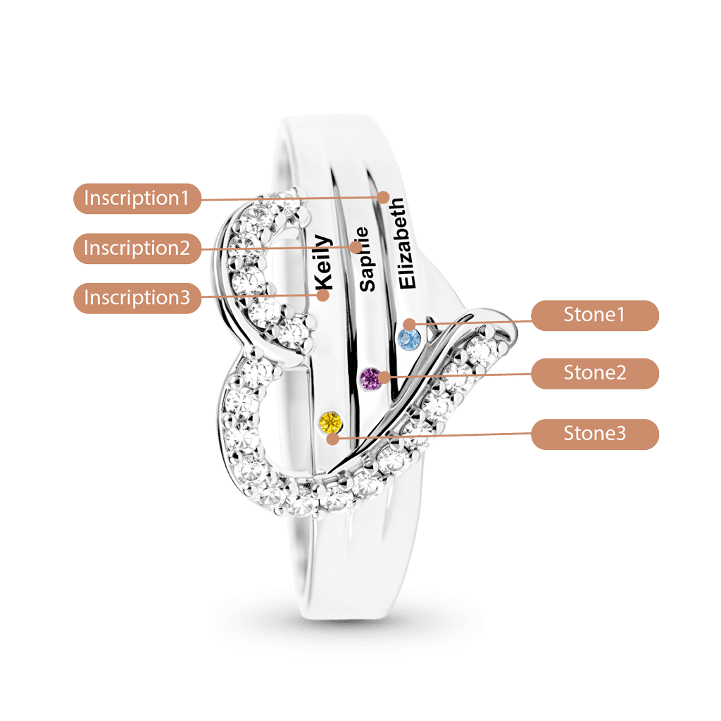 Gnoce Personalized Birthstone Heart Ring with Up to 3 Names_4