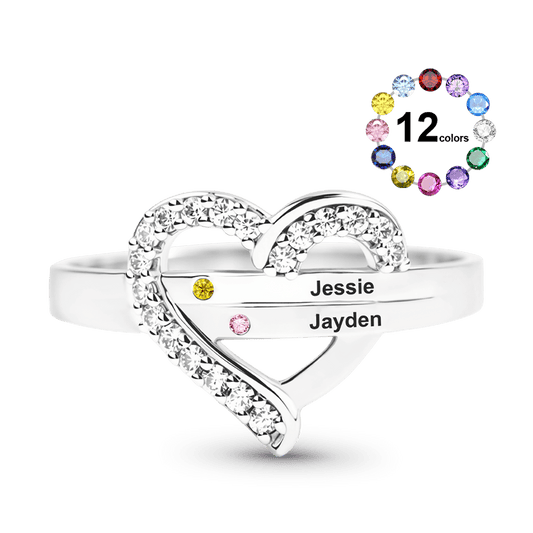 Gnoce Personalized Birthstone Heart Ring with Up to 3 Names_1