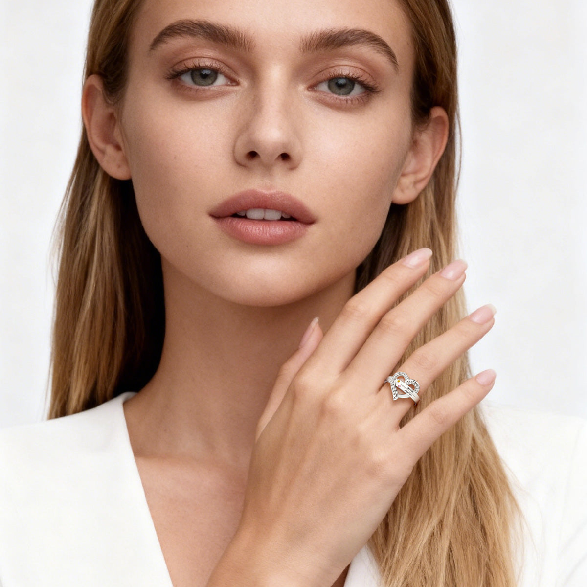 Gnoce Personalized Birthstone Heart Ring with Up to 3 Names_6