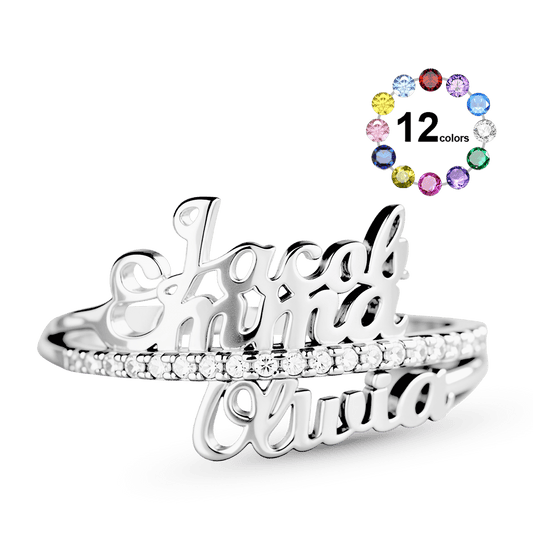 Gnoce Personalized Name Ring Custom Birthstone Family Ring_1