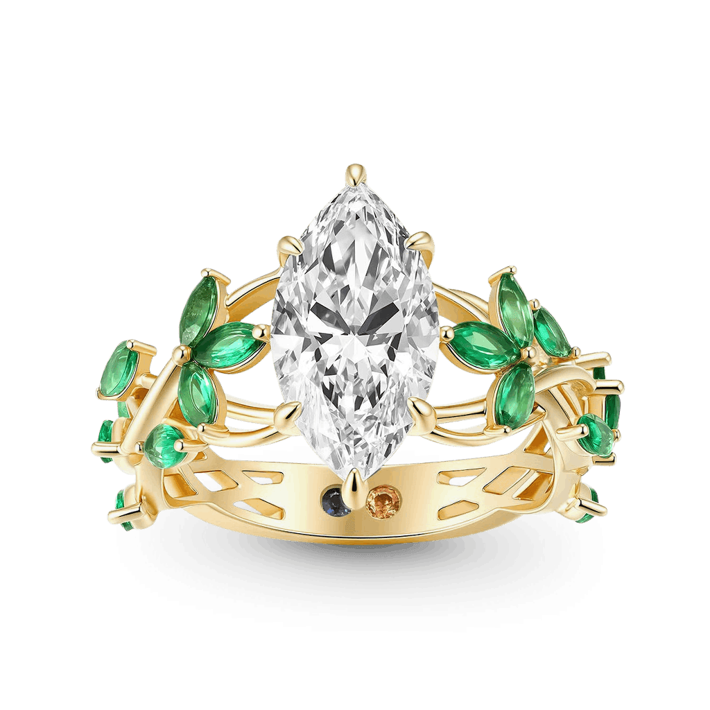 Gnoce Nature-Inspired Marquise-cut Emerald Leaf Engagement Ring_1