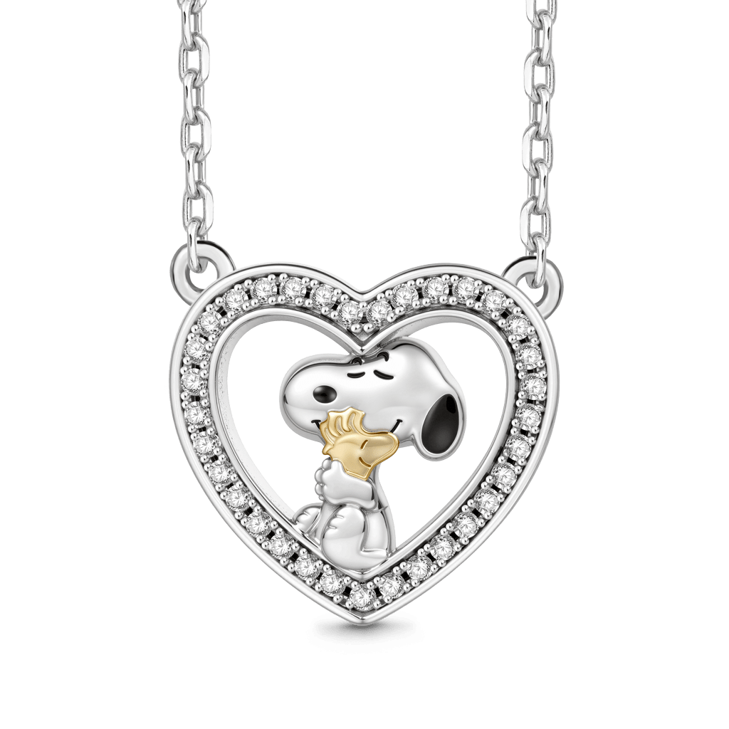 Gnoce Peanuts Snoopy Embrace Woodstock Heart Pendant Necklace_1