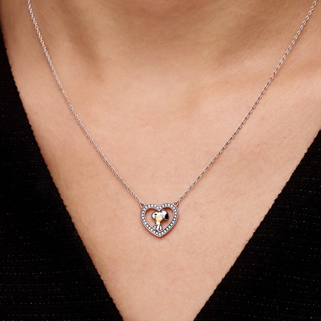 Gnoce Peanuts Snoopy Embrace Woodstock Heart Pendant Necklace_2