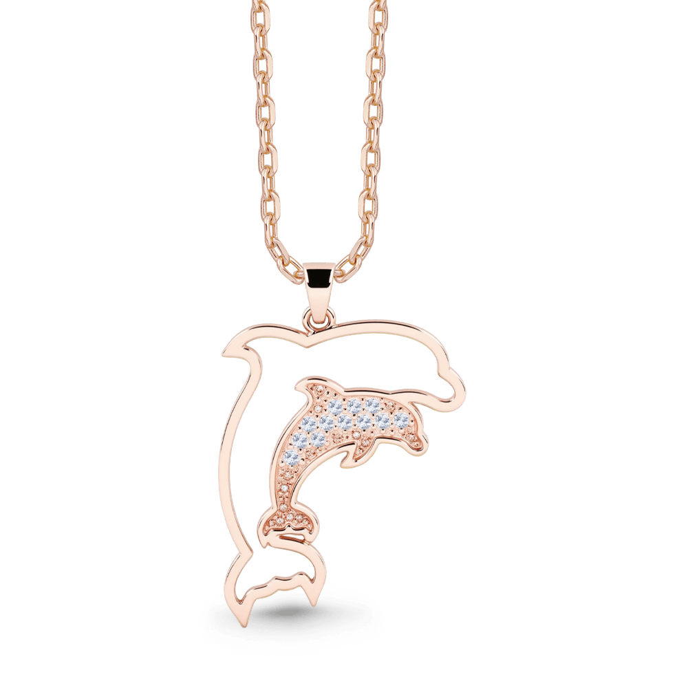 Gnoce Dolphin Necklace Mother & Baby Dolphin Pendant with Customizable Birthstone_4