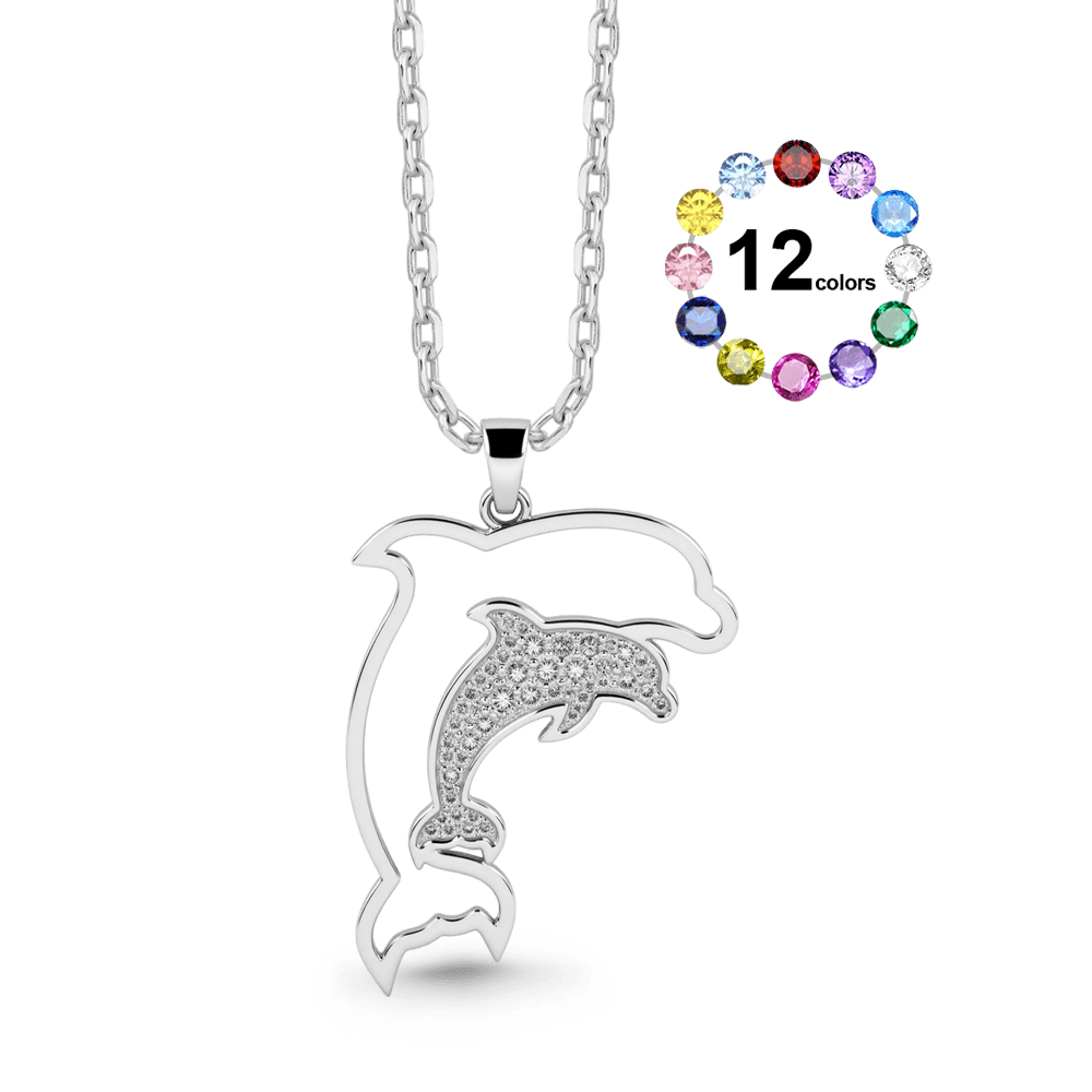 Gnoce Dolphin Necklace Mother & Baby Dolphin Pendant with Customizable Birthstone_1