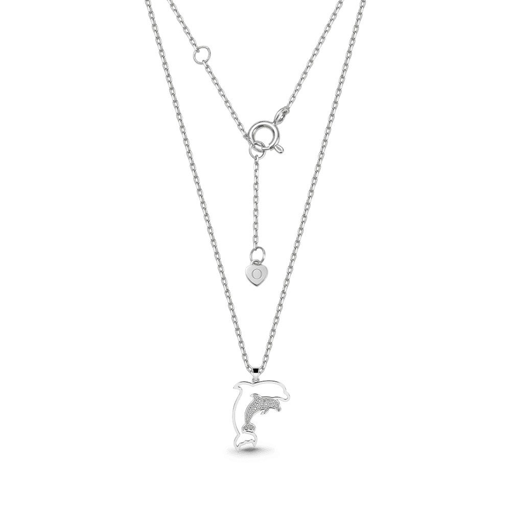 Gnoce Dolphin Necklace Mother & Baby Dolphin Pendant with Customizable Birthstone_3