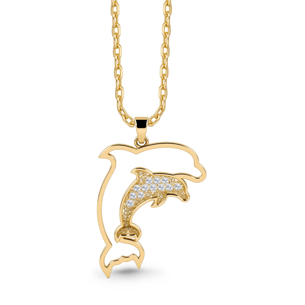 Gnoce Dolphin Necklace Mother & Baby Dolphin Pendant with Customizable Birthstone_5