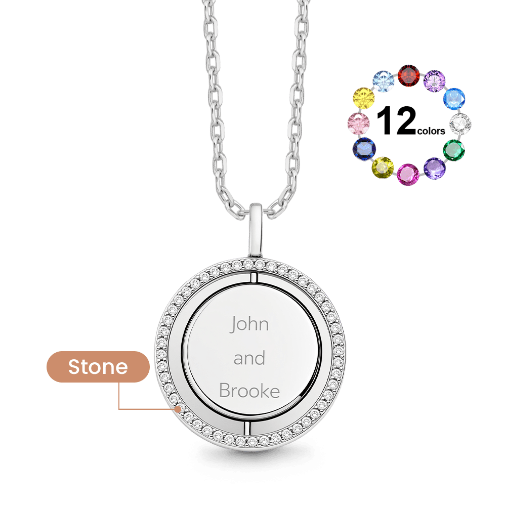 Gnoce Personalized Engravable Round Pendant Necklace with 12 Birthstone Colors_1