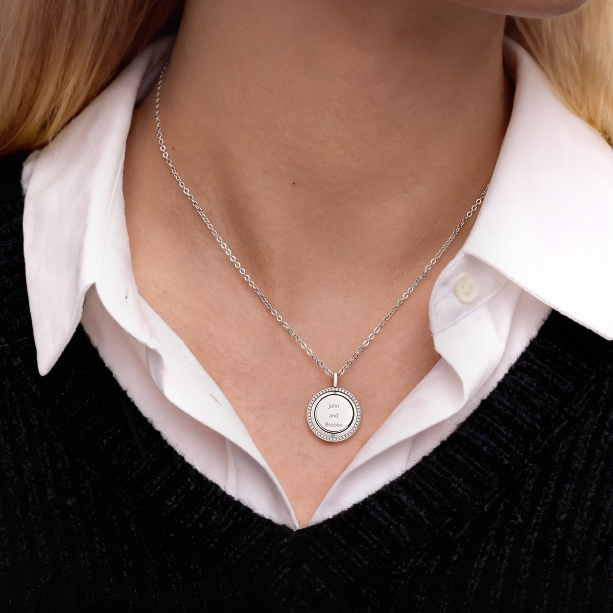 Gnoce Personalized Engravable Round Pendant Necklace with 12 Birthstone Colors_2